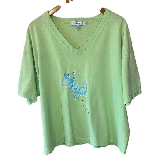 Fresh Produce Boho Bright Green Short Sleeve Semi Cropped Cotton Graphic Tee OS - Picture 1 of 10